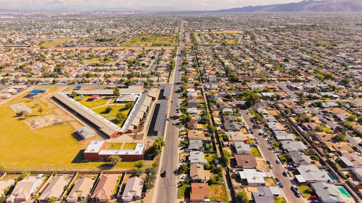 Aerial view of a Gilbert neighborhood